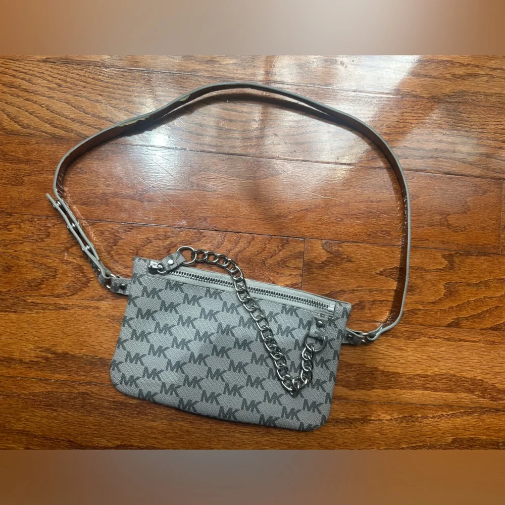 Michael Kors Gray MK Logo Waist Bag with Chain Detail
